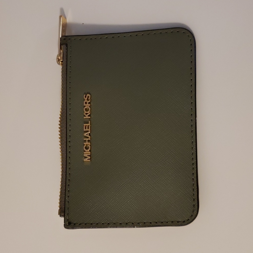 MICHAEL KORS JET SET TRAVEL COINPOUCH ID HOLDER LEATHER WALLET GREEN OLIVE